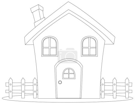 Téléchargez les illustrations : Dessin simple d'une maison pittoresque - en licence libre de droit