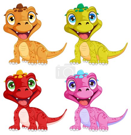Illustration for Four cute dinosaurs with cheerful expressions - Royalty Free Image