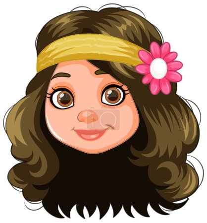 Téléchargez les illustrations : Illustration vectorielle d'une fille souriante avec un accessoire floral. - en licence libre de droit