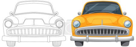 Téléchargez les illustrations : Transition vectorielle de l'art linéaire à la voiture colorée - en licence libre de droit