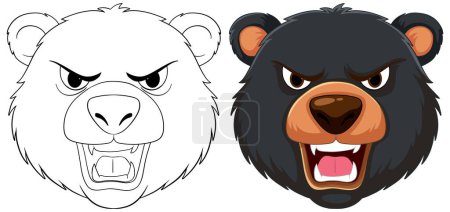Ilustración de Dos osos de dibujos animados con expresiones feroces. - Imagen libre de derechos