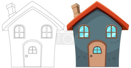 Téléchargez les photos : Illustration vectorielle d'une maison, avant et après coloration - en image libre de droit