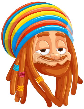 Illustration for Smiling cartoon character with vibrant dreadlocks. - Royalty Free Image
