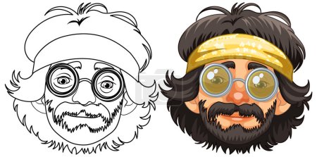 Téléchargez les illustrations : Deux visages masculins stylisés avec bandeaux distinctifs. - en licence libre de droit
