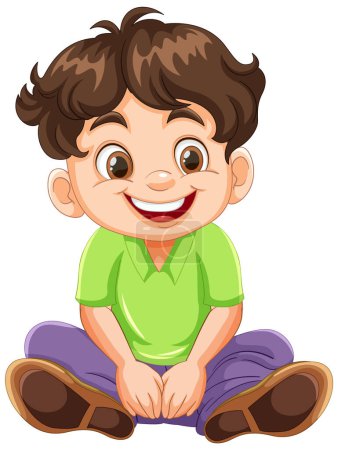 Ilustración vectorial de un niño feliz y sentado.