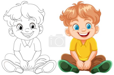 Téléchargez les illustrations : Illustration vectorielle d'un garçon, art coloré et linéaire. - en licence libre de droit