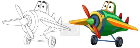 Illustration for Vector illustration of a plane, black and white to color - Royalty Free Image