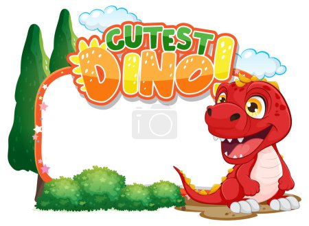 Téléchargez les illustrations : Dinosaure rouge mignon avec une expression ludique et joyeuse. - en licence libre de droit
