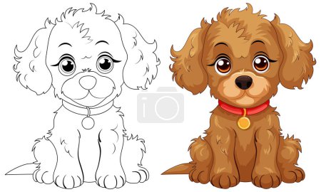 Illustration for Vector illustration of a colored and outlined puppy - Royalty Free Image