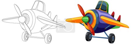 Téléchargez les photos : Illustration vectorielle d'un avion de dessin animé, coloré et esquissé. - en image libre de droit