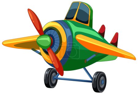 Téléchargez les illustrations : Avion de dessin animé aux couleurs vives avec hélice tournante - en licence libre de droit