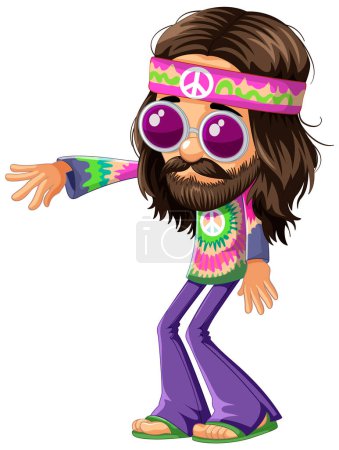 Hippie coloré avec signe de paix et lunettes de soleil.