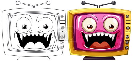 Ilustración de Dos televisores de dibujos animados con expresiones felices exageradas - Imagen libre de derechos