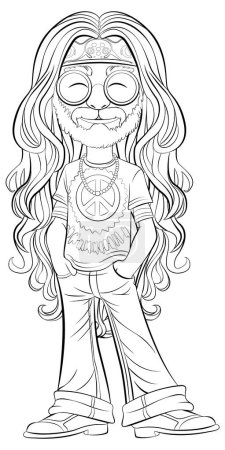 Illustration for Black and white illustration of a hippie character. - Royalty Free Image