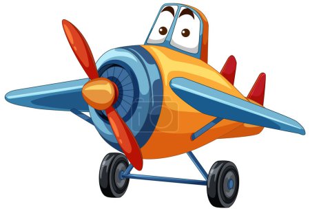 Illustration for Animated airplane with eyes, smiling, on the ground. - Royalty Free Image