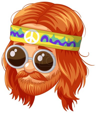 Illustration for Cartoon hippie head with sunglasses and bandana. - Royalty Free Image