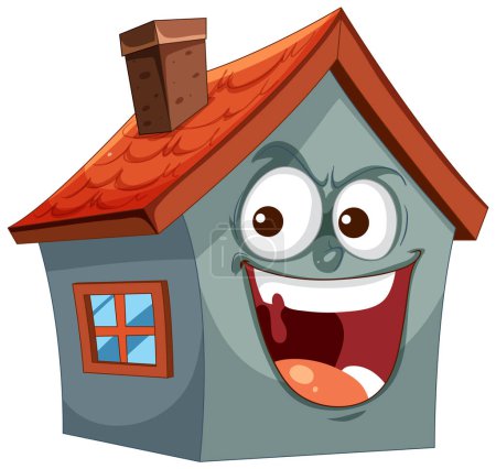 Illustration for Animated house with a cheerful, lively expression. - Royalty Free Image