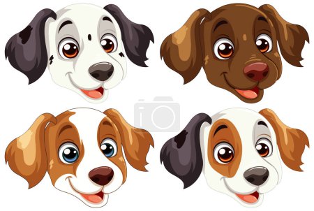 Illustration for Four cute vector illustrated cartoon dog faces - Royalty Free Image