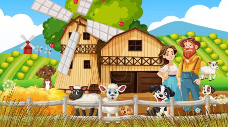 Illustration for Illustration of a family enjoying their farm life - Royalty Free Image