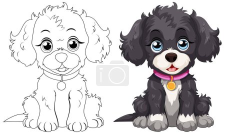 Ilustración de Dos lindos cachorros en una ilustración vectorial juguetona. - Imagen libre de derechos