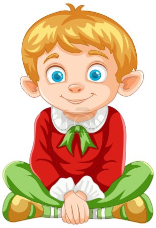 Cartoon boy smiling, dressed in holiday clothes.