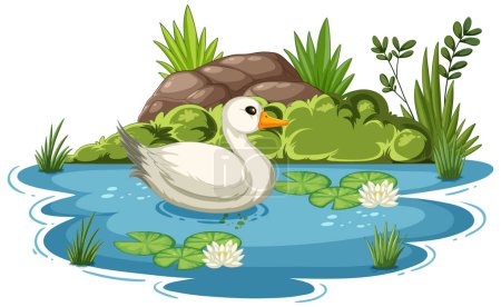 Téléchargez les illustrations : Un canard paisible flottant dans un étang tranquille - en licence libre de droit