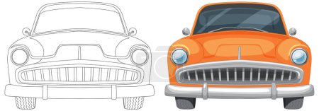 Téléchargez les illustrations : Illustration vectorielle d'une voiture, du contour à la couleur - en licence libre de droit