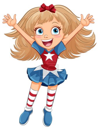 Animated girl with a big smile, jumping happily.