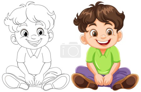 Ilustración de Ilustración vectorial de un niño, color y línea de arte. - Imagen libre de derechos
