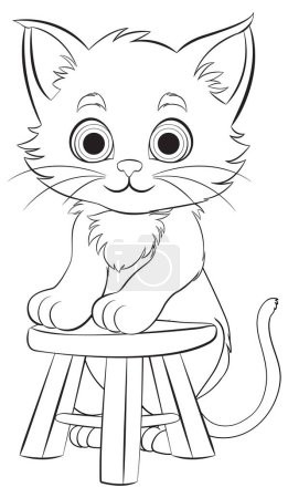 Téléchargez les photos : Adorable chaton dessin animé perché sur un petit tabouret - en image libre de droit