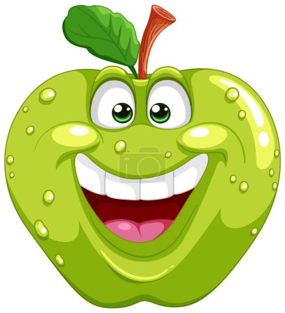 Téléchargez les photos : Pomme animée joyeuse avec un grand sourire - en image libre de droit