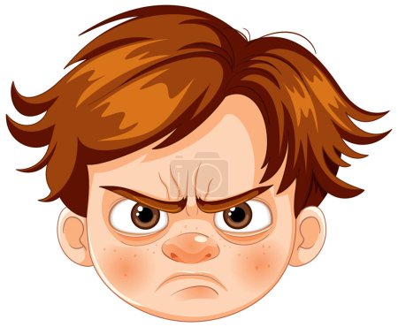 Cartoon illustration of a boy with an angry face.