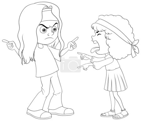 Zwei animierte Mädchen streiten und zeigen ihre Wut.