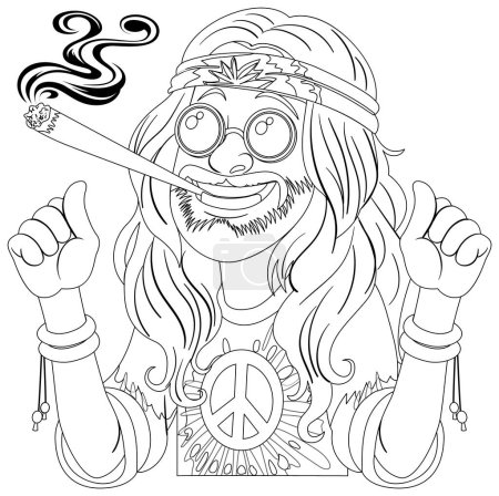 Hippie-Charakter mit Friedenszeichen und Joint.