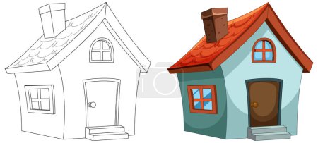 Illustration for Two stylized vector illustrations of cartoon houses. - Royalty Free Image
