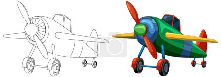 Illustration showing a plane's transformation from sketch to vector.
