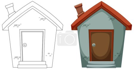 Ilustración de Ilustración vectorial de una casa, pre y post renovación. - Imagen libre de derechos