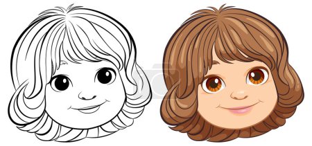 Photo for Cartoon girl with brown hair and happy expression. - Royalty Free Image