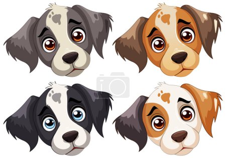 Illustration for Four cute vector illustrated puppy expressions. - Royalty Free Image