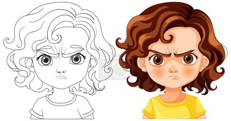 Téléchargez les illustrations : Deux personnages de bande dessinée avec des expressions faciales frustrées - en licence libre de droit