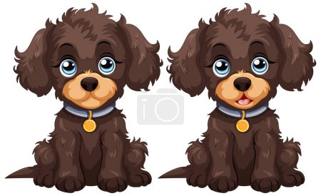 Illustration for Two cute animated puppies with big blue eyes - Royalty Free Image