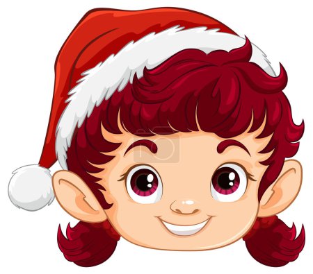 Téléchargez les illustrations : "Dessin animé visage d'elfe avec un chapeau de Noël rouge" - en licence libre de droit