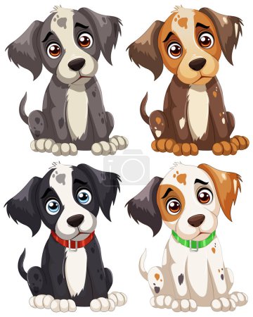 Illustration for Four cute vector puppies with expressive eyes - Royalty Free Image