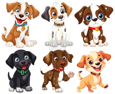 Six cute vector puppies showing different emotions