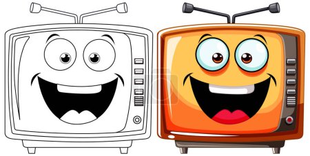 Illustration for Two smiling televisions with colorful personalities. - Royalty Free Image
