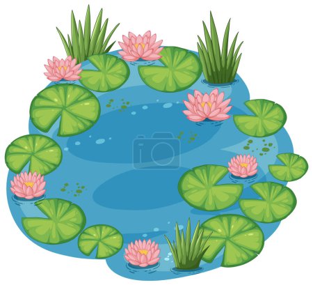 Téléchargez les illustrations : Vecteur coloré d'un étang paisible de nénuphars - en licence libre de droit