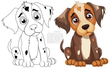 Two adorable cartoon puppies with expressive eyes