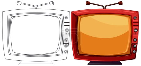 Deux téléviseurs vintage avec écrans colorés et antennes.