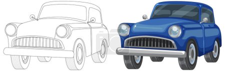 Illustration for From sketch to colored vector car illustration - Royalty Free Image