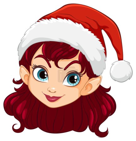 Téléchargez les illustrations : Dessin animé elfe fille sourire dans un chapeau de Père Noël. - en licence libre de droit